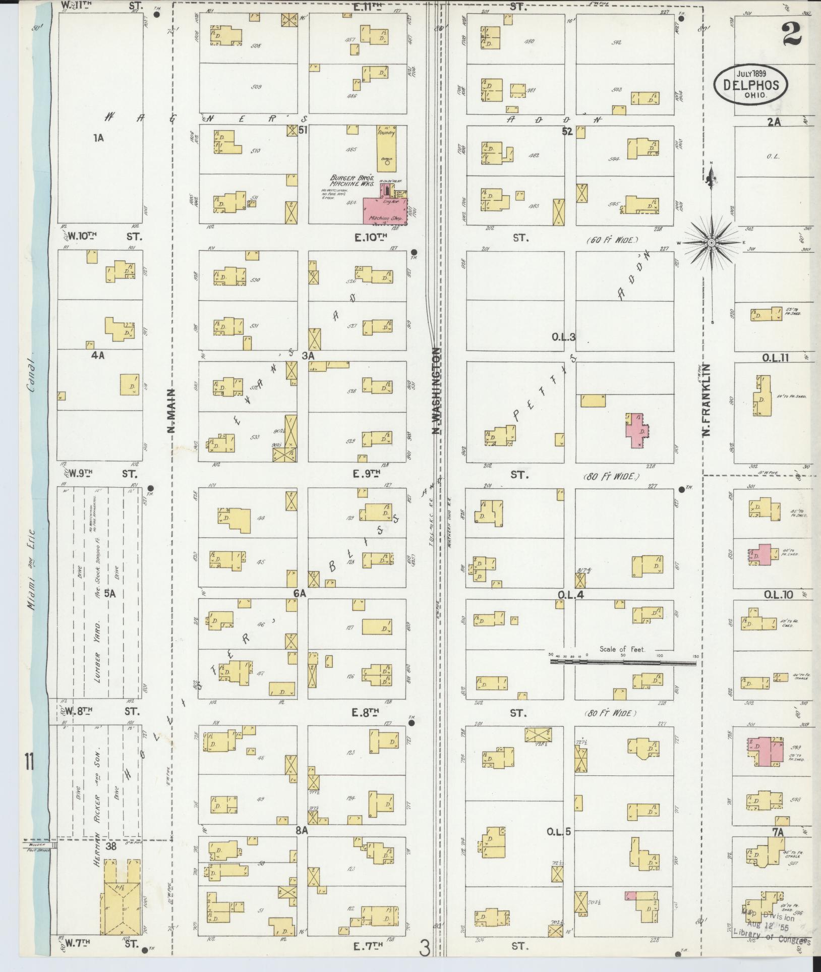 Sanborn Fire Insurance Map from Delphos, Van Wert And Allen Counties, Ohio (1899), Sheet #0002 - Historic Sanborn Fire Insurance Map Print, vintage old map wall art, antique decor, genealogy gift, Ohio Ohio map