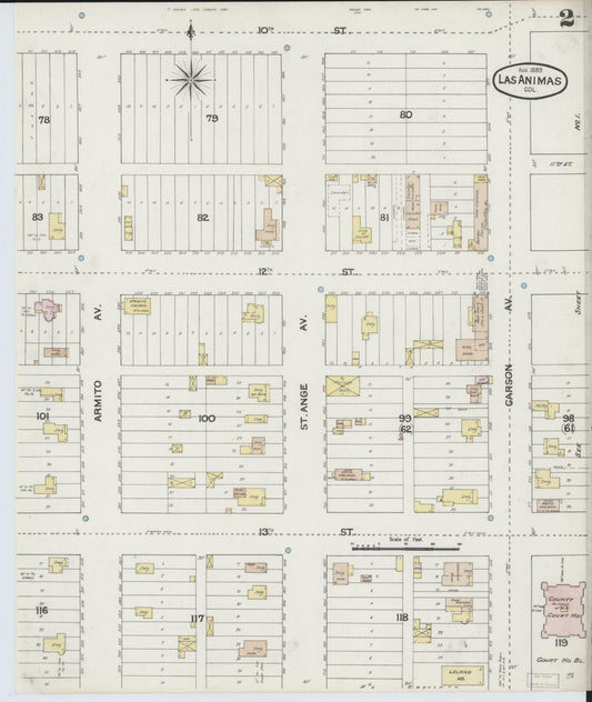 Sanborn Fire Insurance Map from Las Animas, Bent County, Colorado (1889), Sheet #0002 - Historic Sanborn Fire Insurance Map Print, vintage old map wall art, antique decor, genealogy gift, Colorado Colorado map