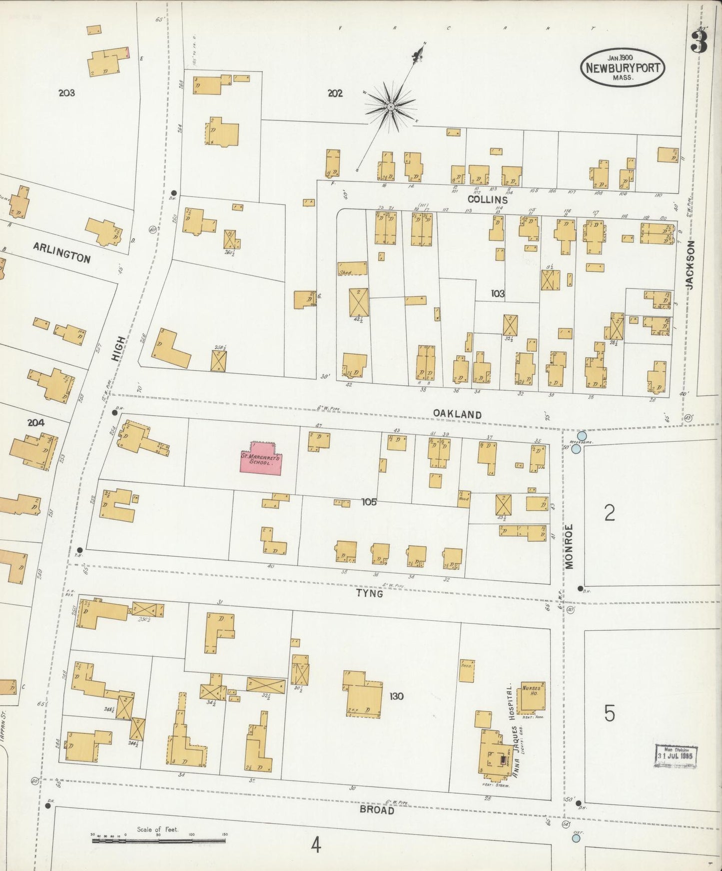 Sanborn Fire Insurance Map from Newburyport, Essex County, Massachusetts (1900), Sheet #0003 - Complete Map Set gallery image, historic Sanborn map, vintage wall art, Massachusetts Massachusetts