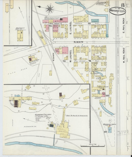Sanborn Fire Insurance Map from Mahanoy City, Schuylkill County, Pennsylvania (1891), Sheet #0008 - Historic Sanborn Fire Insurance Map Print, vintage old map wall art, antique decor, genealogy gift, Pennsylvania Pennsylvania map