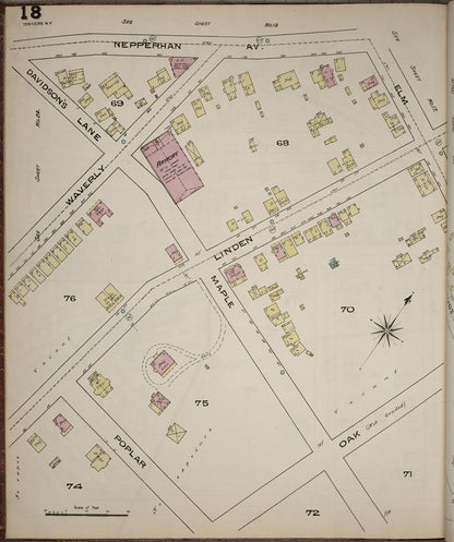 Sanborn Fire Insurance Map from Yonkers, Westchester County, New York (1886), Sheet #0018 - Historic Sanborn Fire Insurance Map Print, vintage old map wall art, antique decor, genealogy gift, New York New York map
