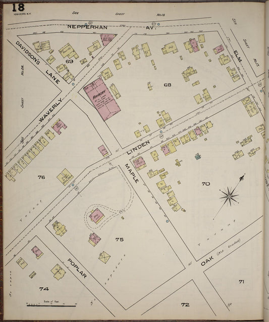 Sanborn Fire Insurance Map from Yonkers, Westchester County, New York (1886), Sheet #0018 - Historic Sanborn Fire Insurance Map Print, vintage old map wall art, antique decor, genealogy gift, New York New York map