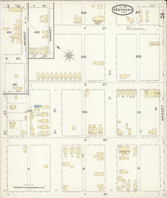 Sanborn Fire Insurance Map from Aberdeen, Grays Harbor County, Washington (1891), Sheet #0005 - Historic Sanborn Fire Insurance Map Print, vintage old map wall art, antique decor, genealogy gift, Washington Washington map