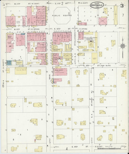 Sanborn Fire Insurance Map from Bentonville, Benton County, Arkansas (1914), Sheet #0003 - Historic Sanborn Fire Insurance Map Print, vintage old map wall art, antique decor, genealogy gift, Arkansas Arkansas map