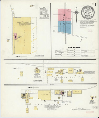 Sanborn Fire Insurance Map from Como, Panola County, Mississippi (1911), Sheet #0001 - Complete Map Set gallery image, historic Sanborn map, vintage wall art, Mississippi Mississippi