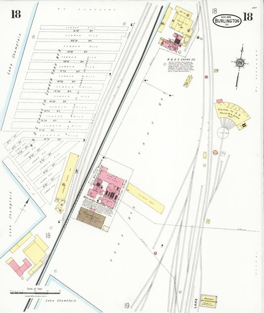 Sanborn Fire Insurance Map from Burlington, Chittenden County, Vermont (1926), Sheet #0018 - Historic Sanborn Fire Insurance Map Print, vintage old map wall art, antique decor, genealogy gift, Vermont Vermont map
