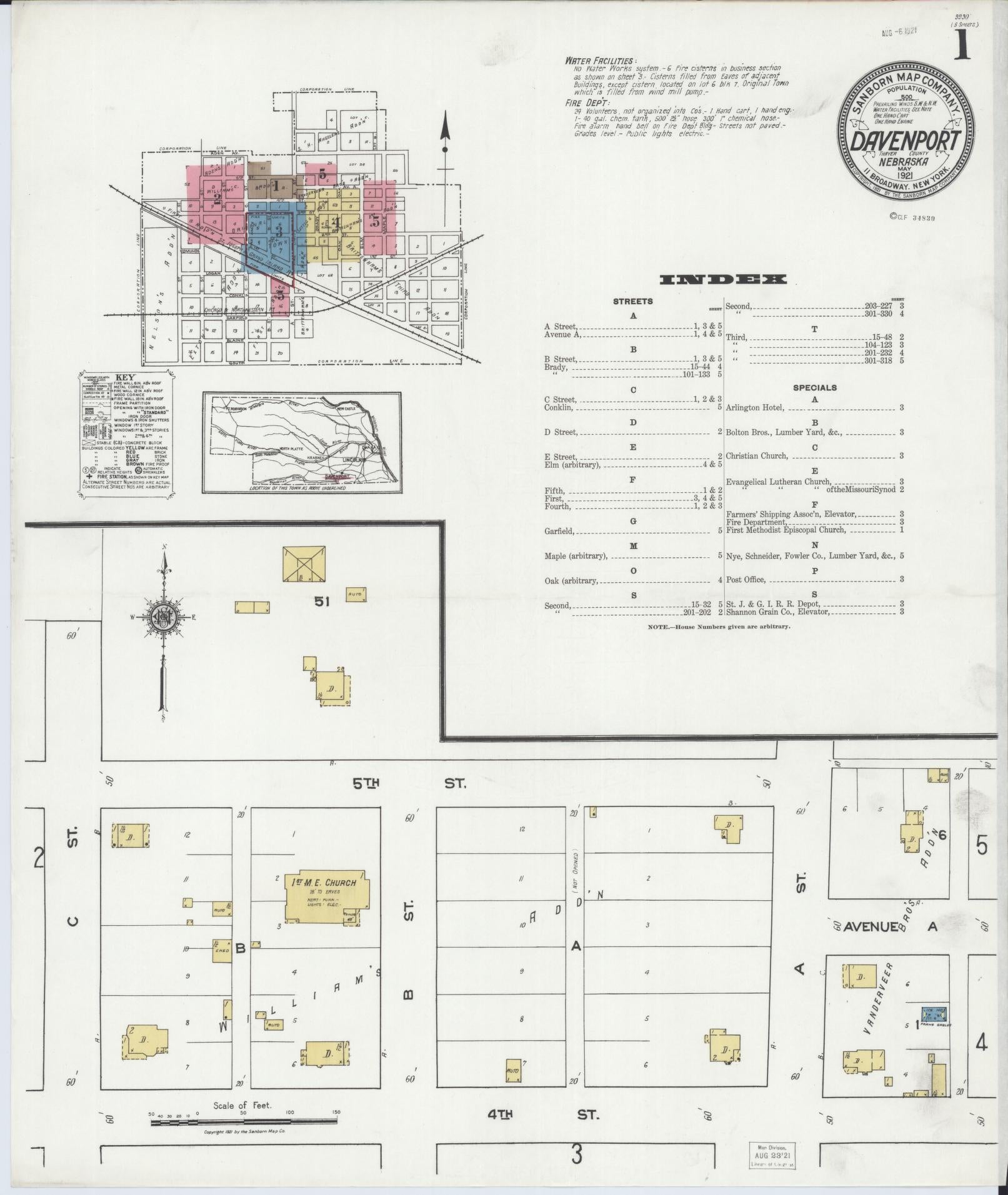 Sanborn Fire Insurance Map from Davenport, Thayer County, Nebraska. (1921) – Historic Sanborn Fire Insurance Map Print
