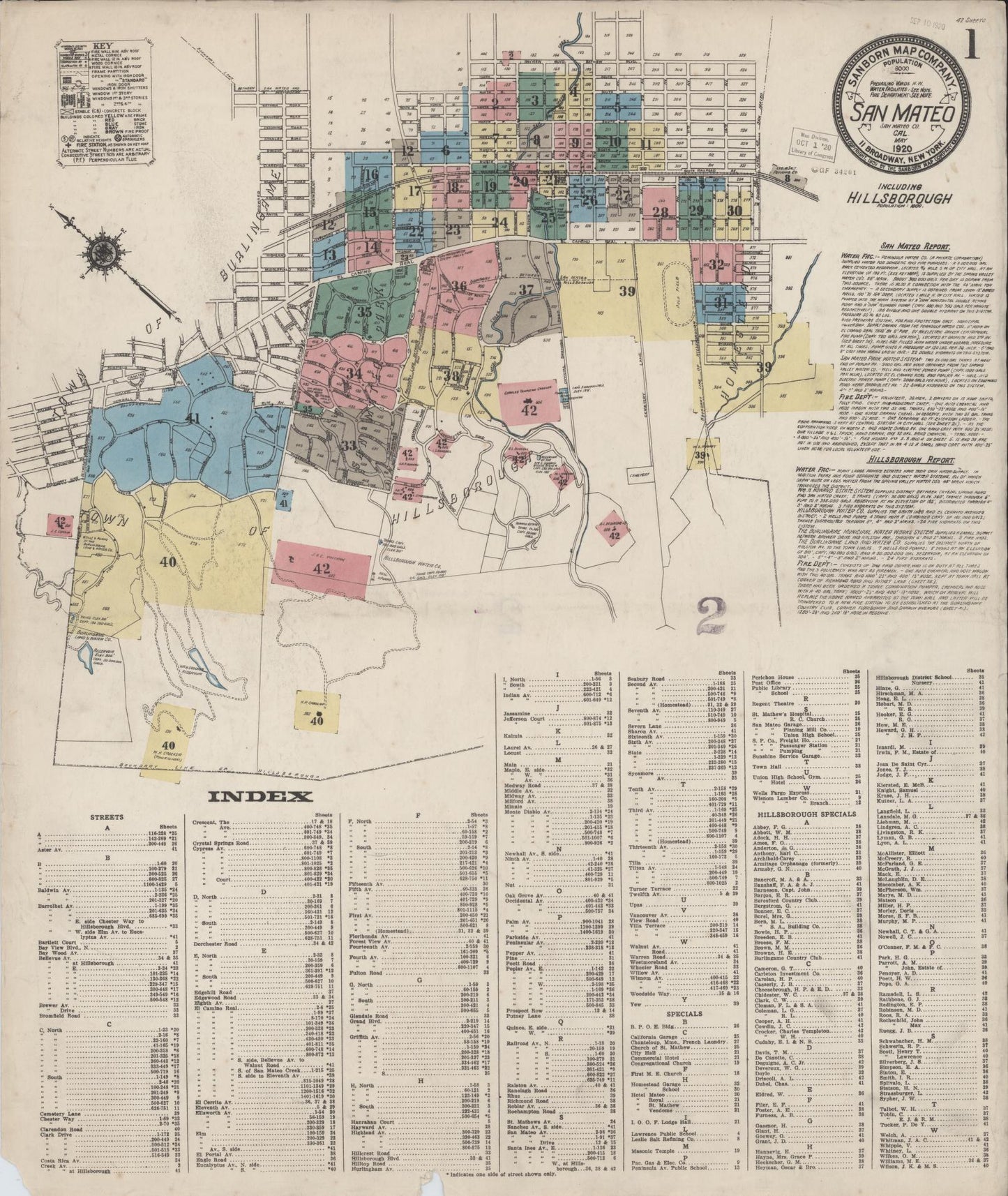 Sanborn Fire Insurance Map from San Mateo, San Mateo County, California (1920), Sheet #0001 - Complete Map Set gallery image, historic Sanborn map, vintage wall art, California California