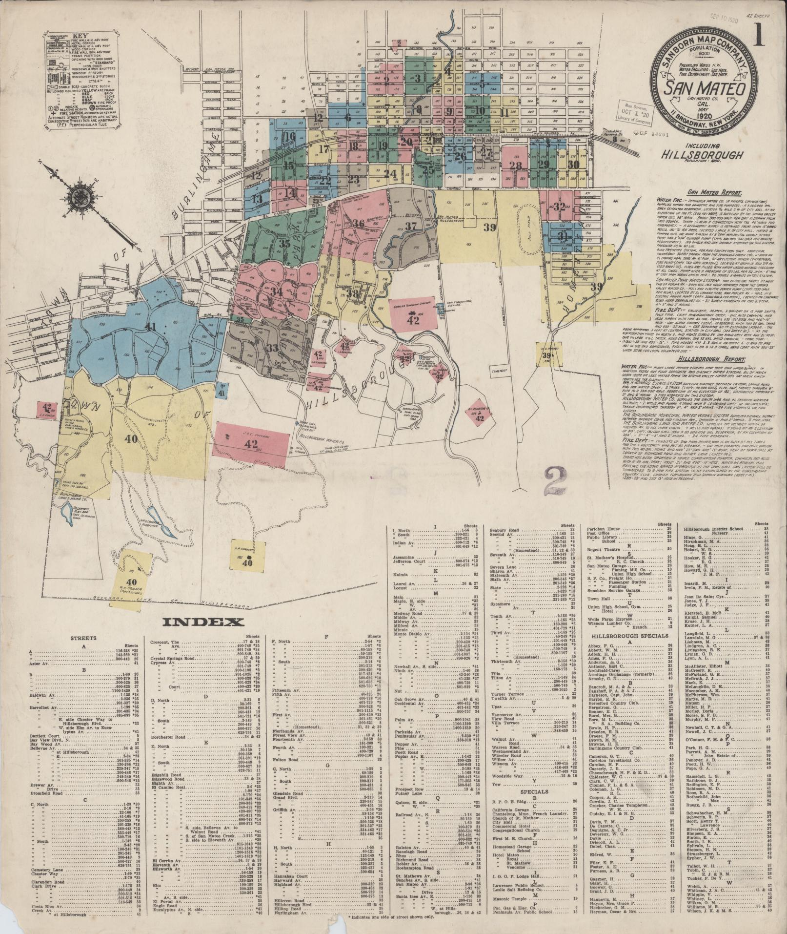 Sanborn Fire Insurance Map from San Mateo, San Mateo County, California (1920), Sheet #0001 - Complete Map Set gallery image, historic Sanborn map, vintage wall art, California California