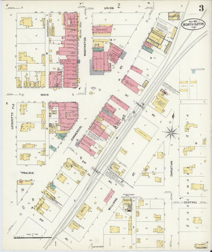 Sanborn Fire Insurance Map from Worthington, Greene County, Indiana (1907), Sheet #0003 - Historic Sanborn Fire Insurance Map Print, vintage old map wall art, antique decor, genealogy gift, Indiana Indiana map