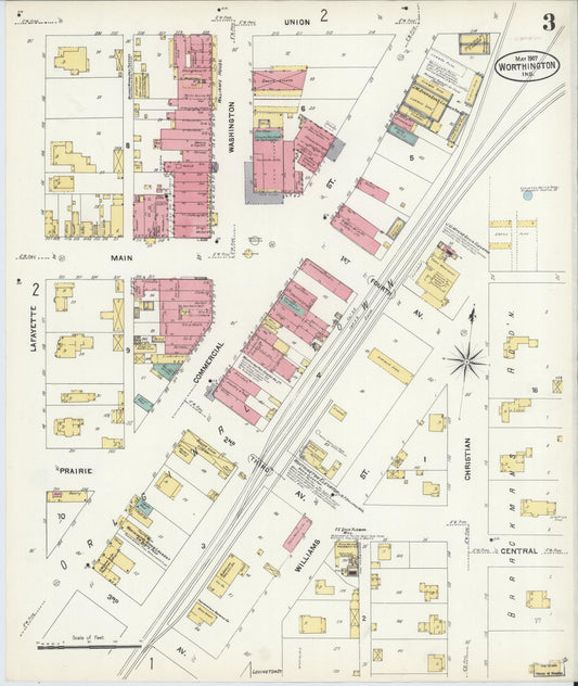 Sanborn Fire Insurance Map from Worthington, Greene County, Indiana (1907), Sheet #0003 - Historic Sanborn Fire Insurance Map Print, vintage old map wall art, antique decor, genealogy gift, Indiana Indiana map