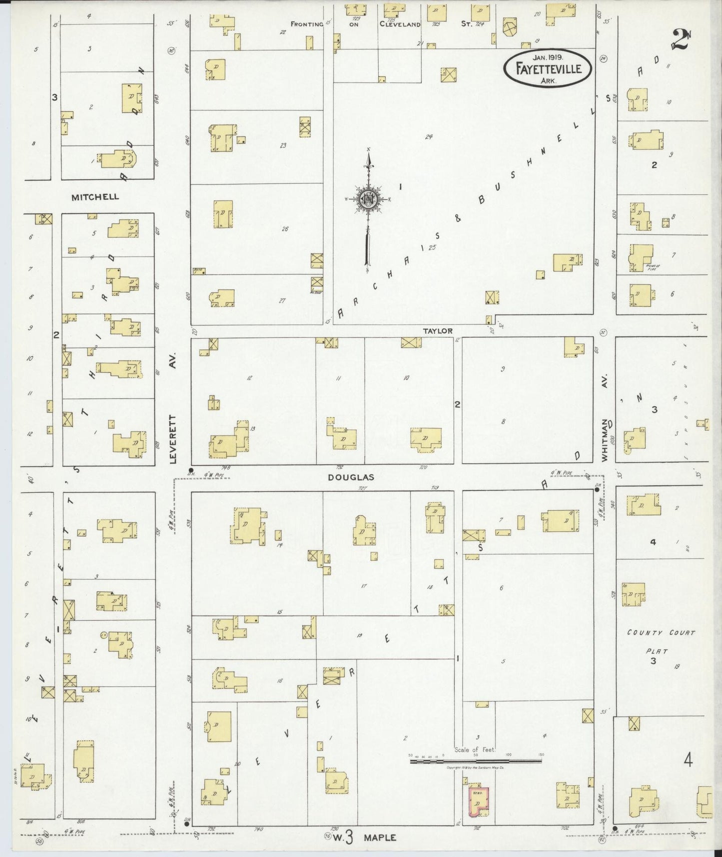Sanborn Fire Insurance Map from Fayetteville, Washington County, Arkansas (1919), Sheet #0002 - Historic Sanborn Fire Insurance Map Print, vintage old map wall art, antique decor, genealogy gift, Arkansas Arkansas map