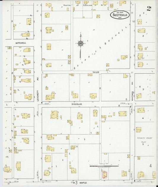 Sanborn Fire Insurance Map from Fayetteville, Washington County, Arkansas (1919), Sheet #0002 - Historic Sanborn Fire Insurance Map Print, vintage old map wall art, antique decor, genealogy gift, Arkansas Arkansas map