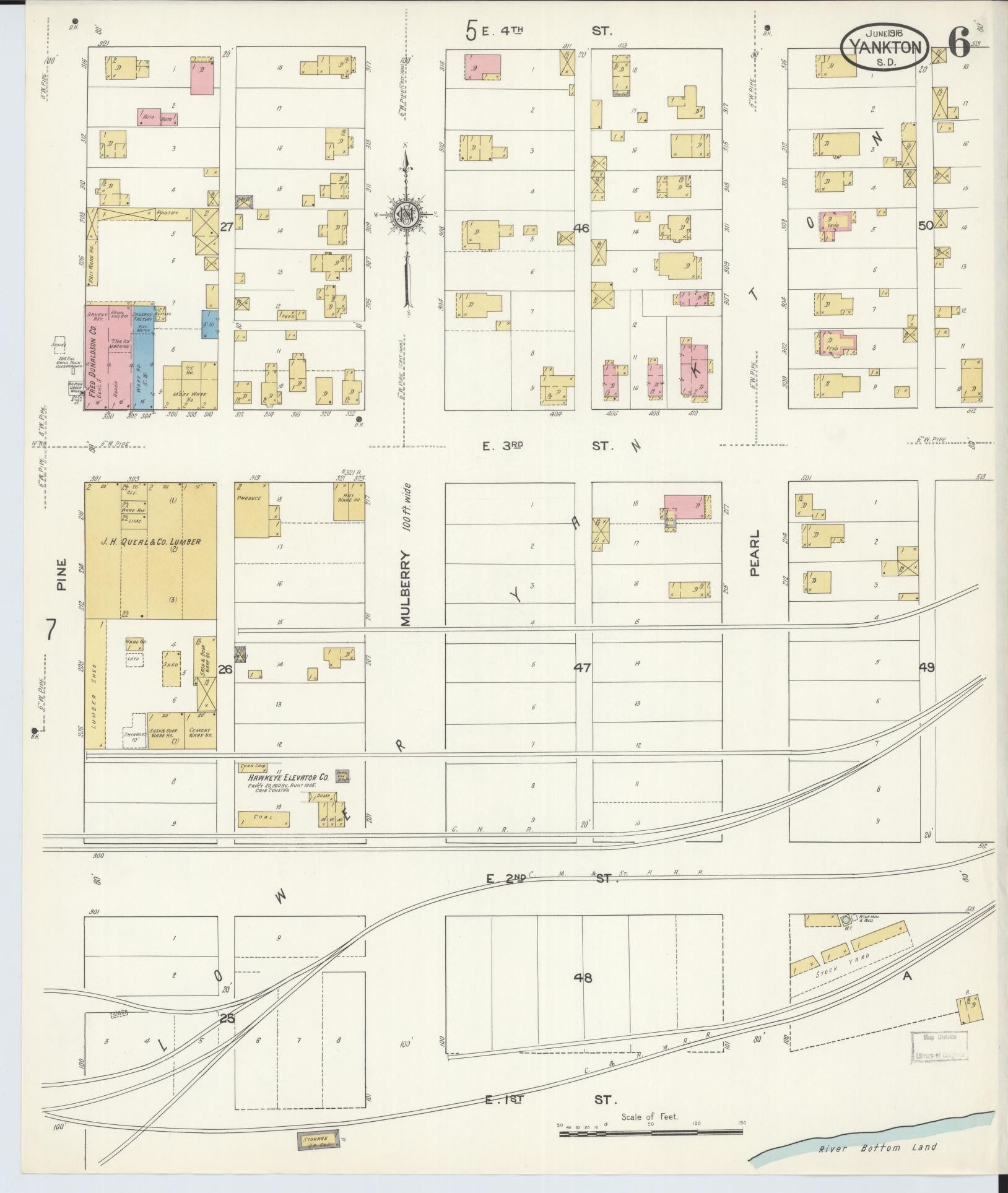 Sanborn Fire Insurance Map from Yankton, Yankton County, South Dakota (1916), Sheet #0006 - Complete Map Set gallery image, historic Sanborn map, vintage wall art, South Dakota South Dakota