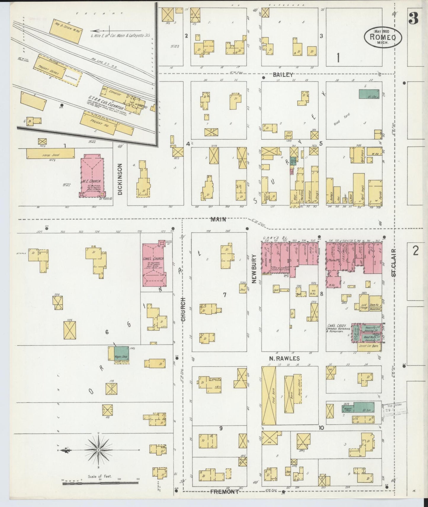 Sanborn Fire Insurance Map from Romeo, Macomb County, Michigan (1900), Sheet #0003 - Complete Map Set gallery image, historic Sanborn map, vintage wall art, Michigan Michigan
