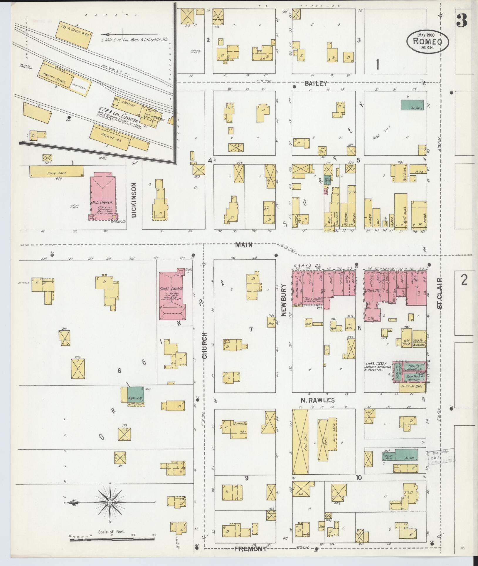 Sanborn Fire Insurance Map from Romeo, Macomb County, Michigan (1900), Sheet #0003 - Complete Map Set gallery image, historic Sanborn map, vintage wall art, Michigan Michigan