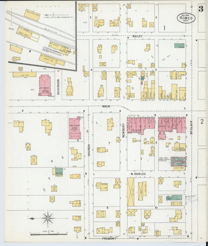 Sanborn Fire Insurance Map from Romeo, Macomb County, Michigan (1900), Sheet #0003 - Complete Map Set gallery image, historic Sanborn map, vintage wall art, Michigan Michigan