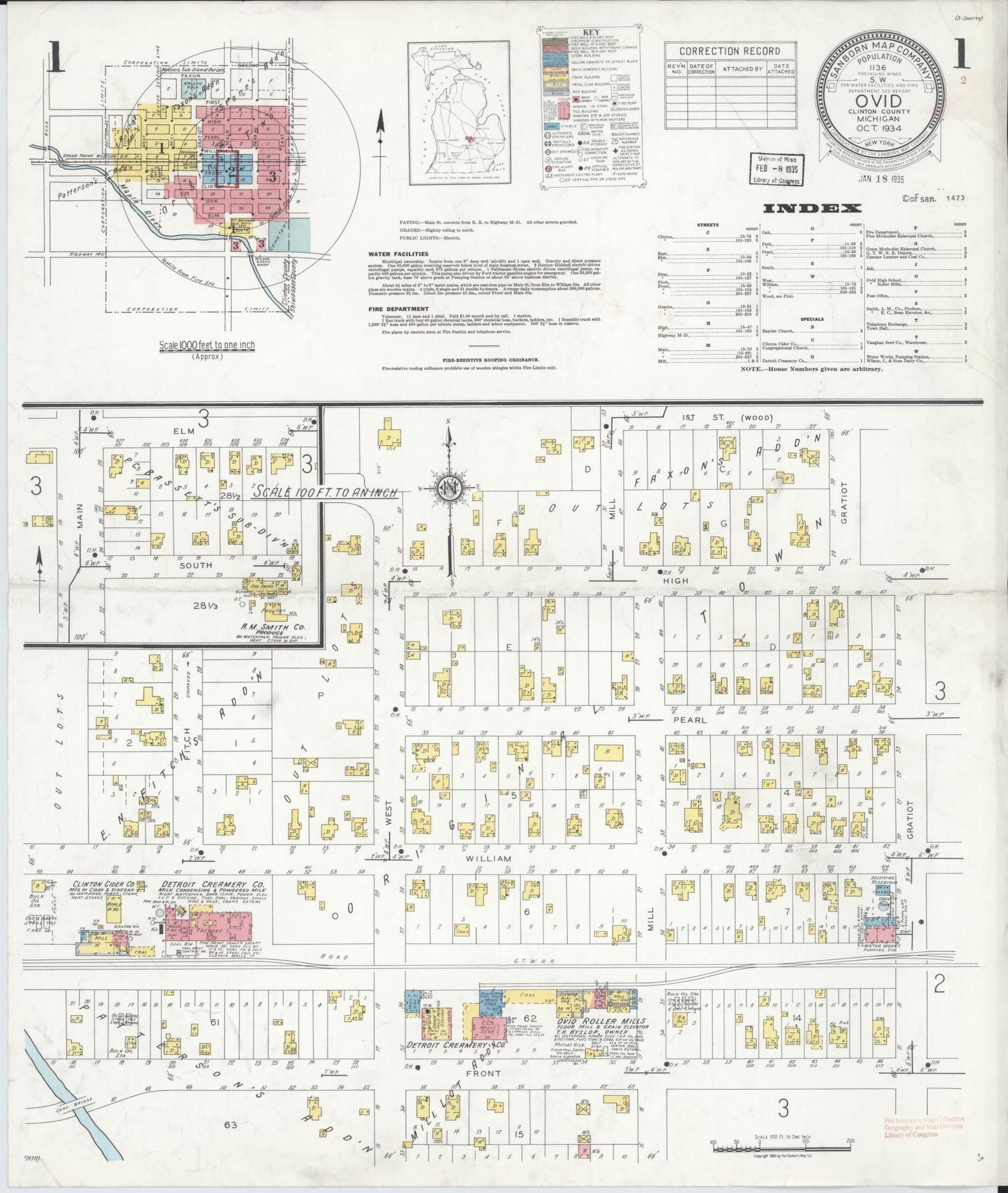 Sanborn Fire Insurance Map from Ovid, Clinton County, Michigan (1934), Sheet #0001 - Complete Map Set gallery image, historic Sanborn map, vintage wall art, Michigan Michigan