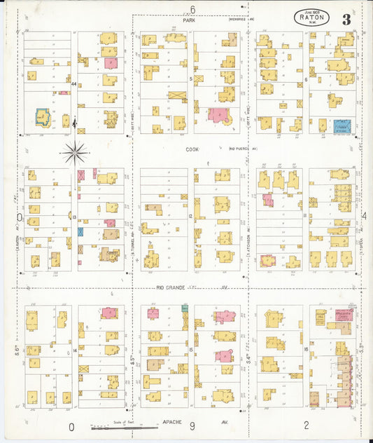 Sanborn Fire Insurance Map from Raton, Colfax County, New Mexico (1906), Sheet #0003 - Historic Sanborn Fire Insurance Map Print, vintage old map wall art, antique decor, genealogy gift, New Mexico New Mexico map