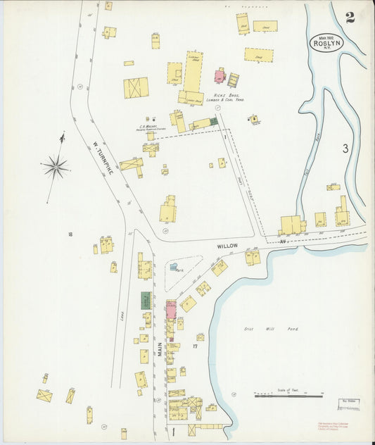 Sanborn Fire Insurance Map from Roslyn, Nassau County, New York (1902), Sheet #0002 - Historic Sanborn Fire Insurance Map Print, vintage old map wall art, antique decor, genealogy gift, New York New York map