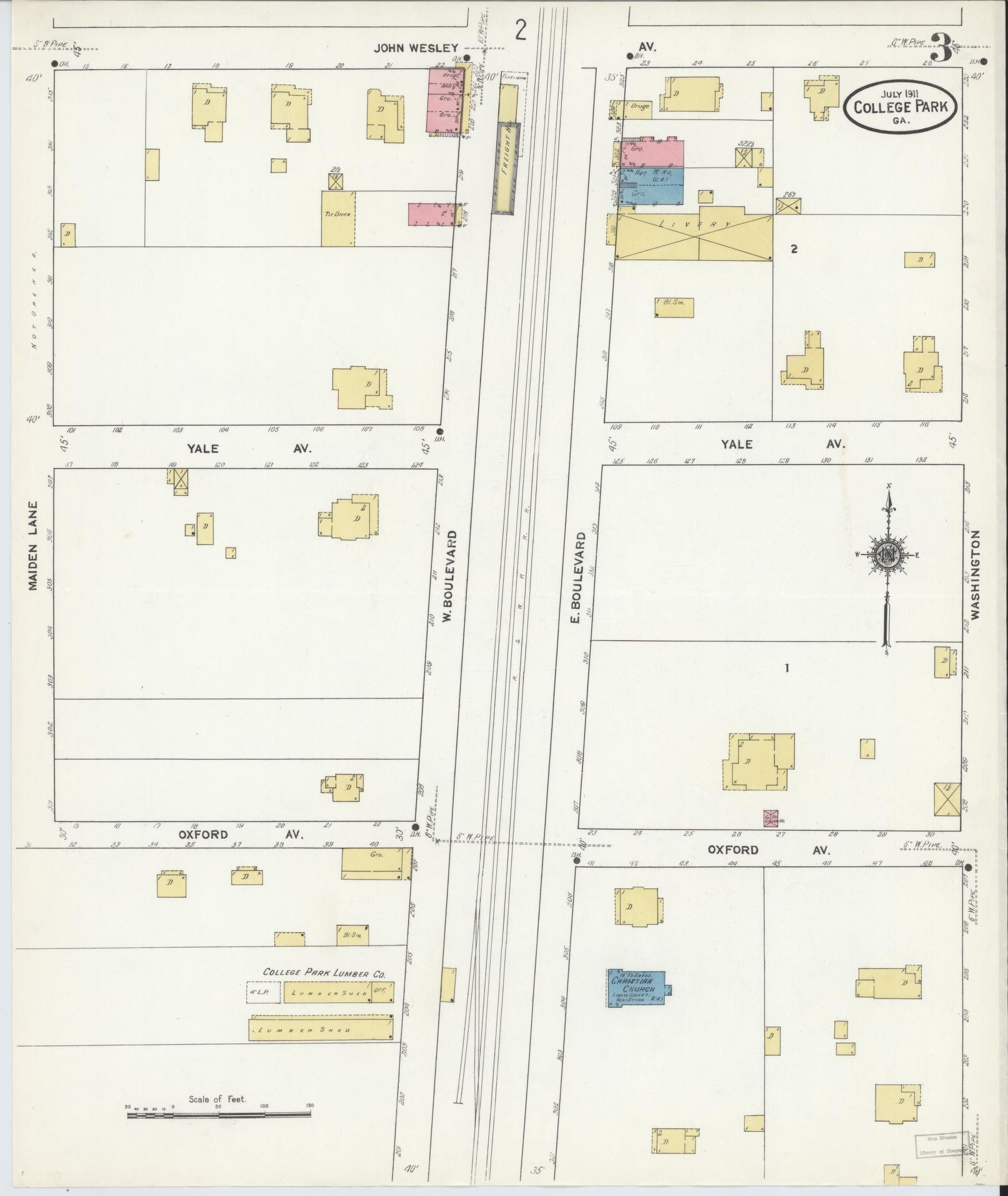 Sanborn Fire Insurance Map from College Park, Fulton County, Georgia (1911), Sheet #0003 - Complete Map Set gallery image, historic Sanborn map, vintage wall art, Georgia Georgia