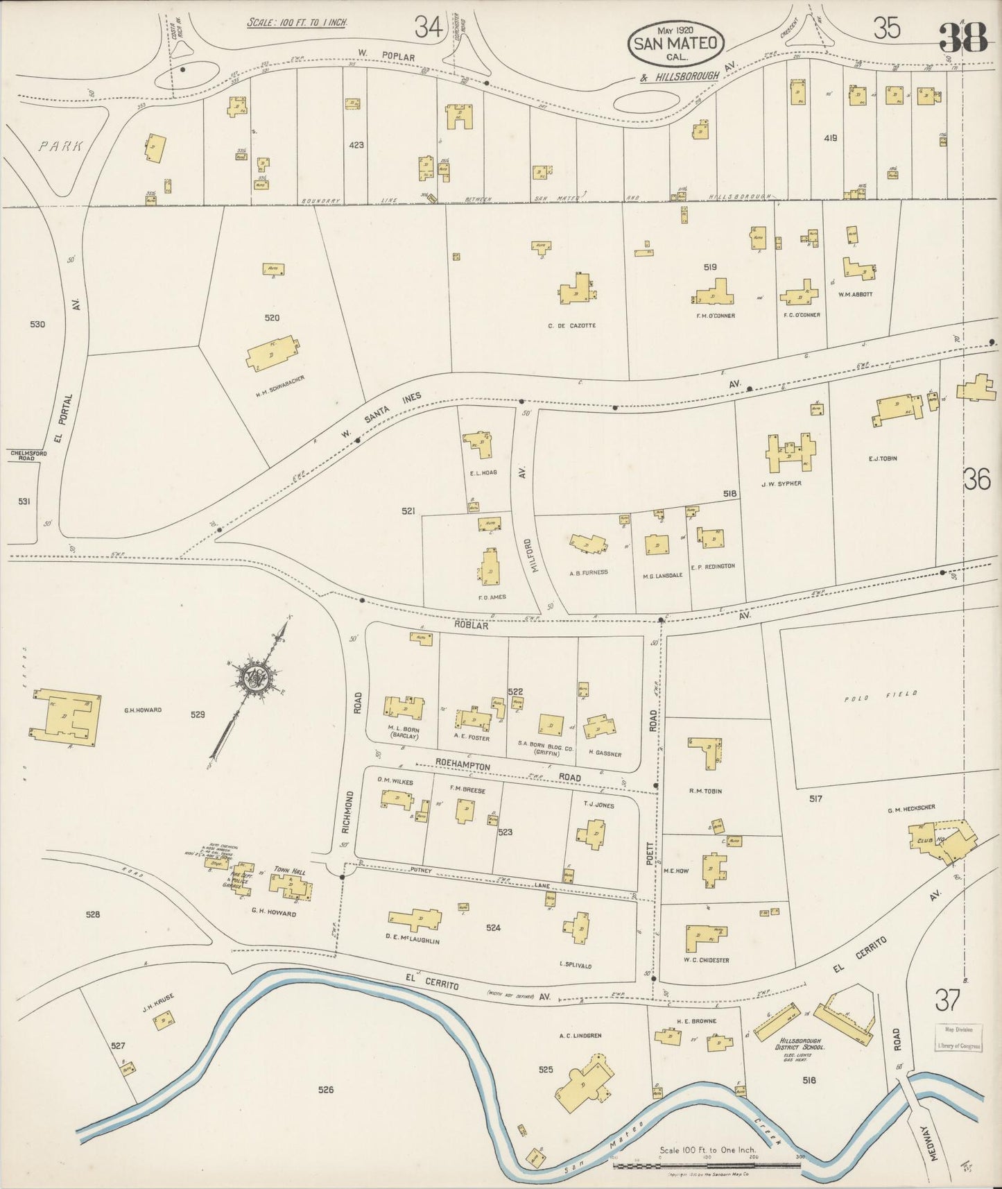 Sanborn Fire Insurance Map from San Mateo, San Mateo County, California (1920), Sheet #0038 - Complete Map Set gallery image, historic Sanborn map, vintage wall art, California California