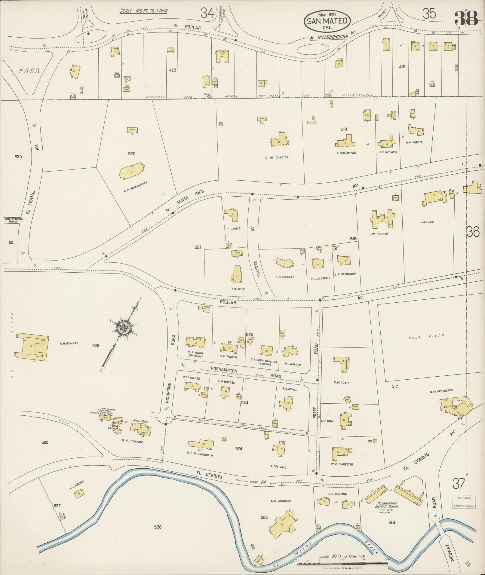 Sanborn Fire Insurance Map from San Mateo, San Mateo County, California (1920), Sheet #0038 - Complete Map Set gallery image, historic Sanborn map, vintage wall art, California California