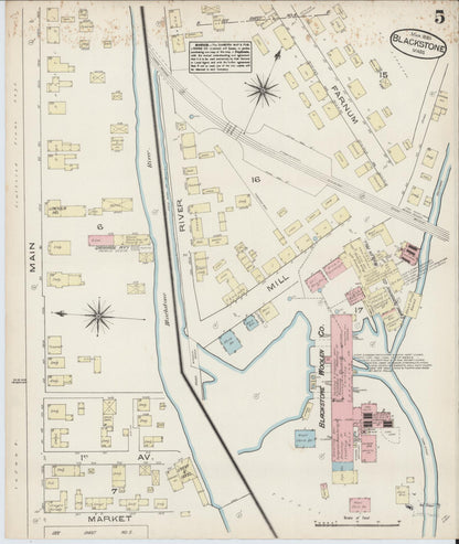 Sanborn Fire Insurance Map from Blackstone, Worcester County, Massachusetts (1885), Sheet #0005 - Complete Map Set gallery image, historic Sanborn map, vintage wall art, Massachusetts Massachusetts