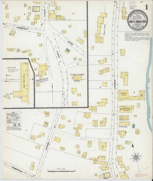 Sanborn Fire Insurance Map from North Woodstock, Grafton County, New Hampshire (1902), Sheet #0001 - Historic Sanborn Fire Insurance Map Print, vintage old map wall art, antique decor, genealogy gift, New Hampshire New Hampshire map