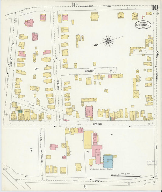 Sanborn Fire Insurance Map from Ossining, Westchester County, New York (1903), Sheet #0010 - Historic Sanborn Fire Insurance Map Print, vintage old map wall art, antique decor, genealogy gift, New York New York map