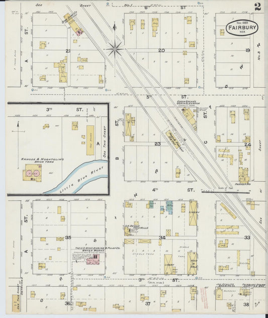 Sanborn Fire Insurance Map from Fairbury, Jefferson County, Nebraska (1889), Sheet #0002 - Historic Sanborn Fire Insurance Map Print, vintage old map wall art, antique decor, genealogy gift, Nebraska Nebraska map