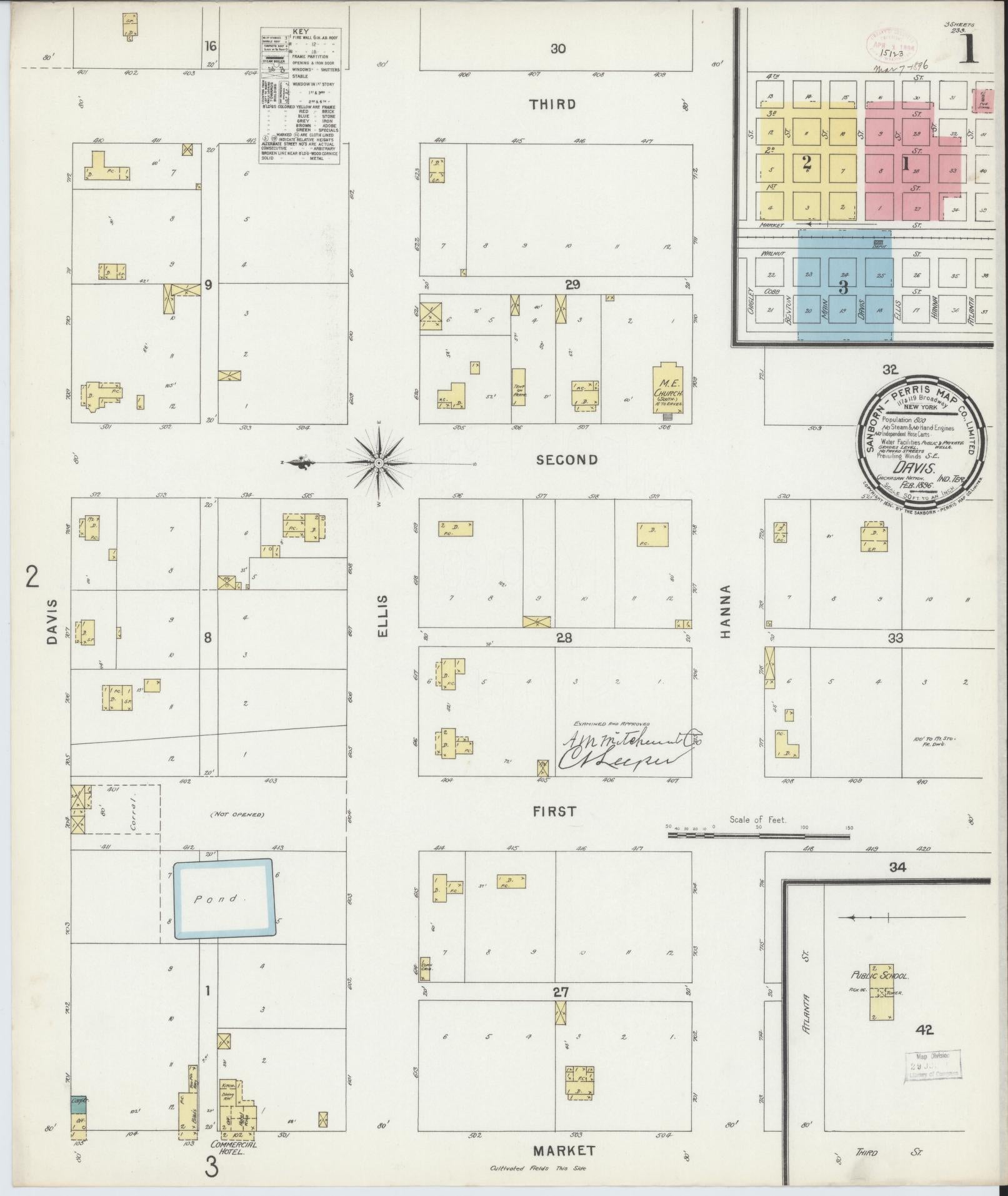 Sanborn Fire Insurance Map from Davis, Murray County, Oklahoma (1896), Sheet #0001 - Complete Map Set gallery image, historic Sanborn map, vintage wall art, Oklahoma Oklahoma