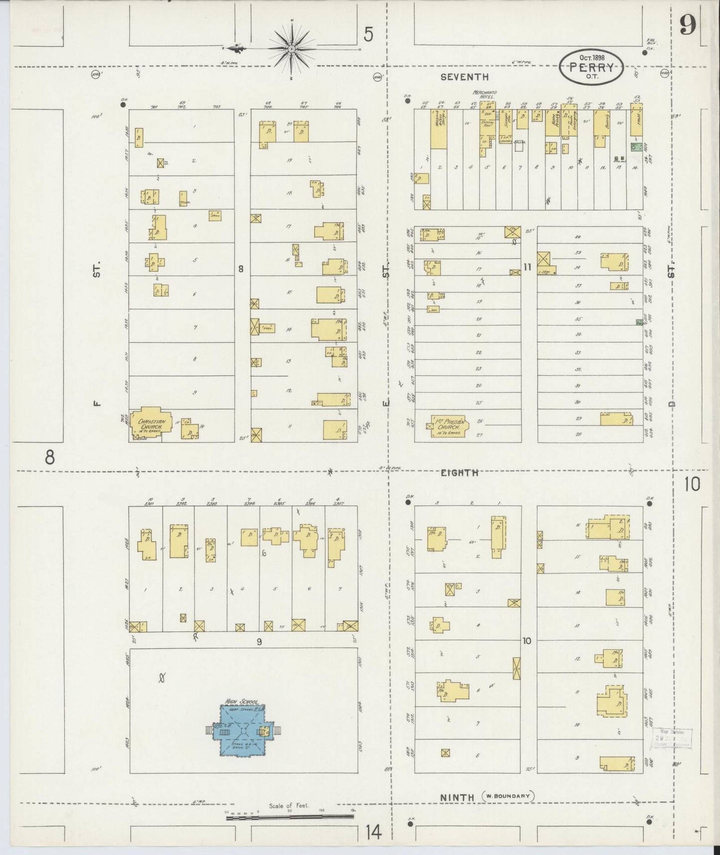 Sanborn Fire Insurance Map from Perry, Noble County, Oklahoma (1898), Sheet #0009 - Complete Map Set gallery image, historic Sanborn map, vintage wall art, Oklahoma Oklahoma