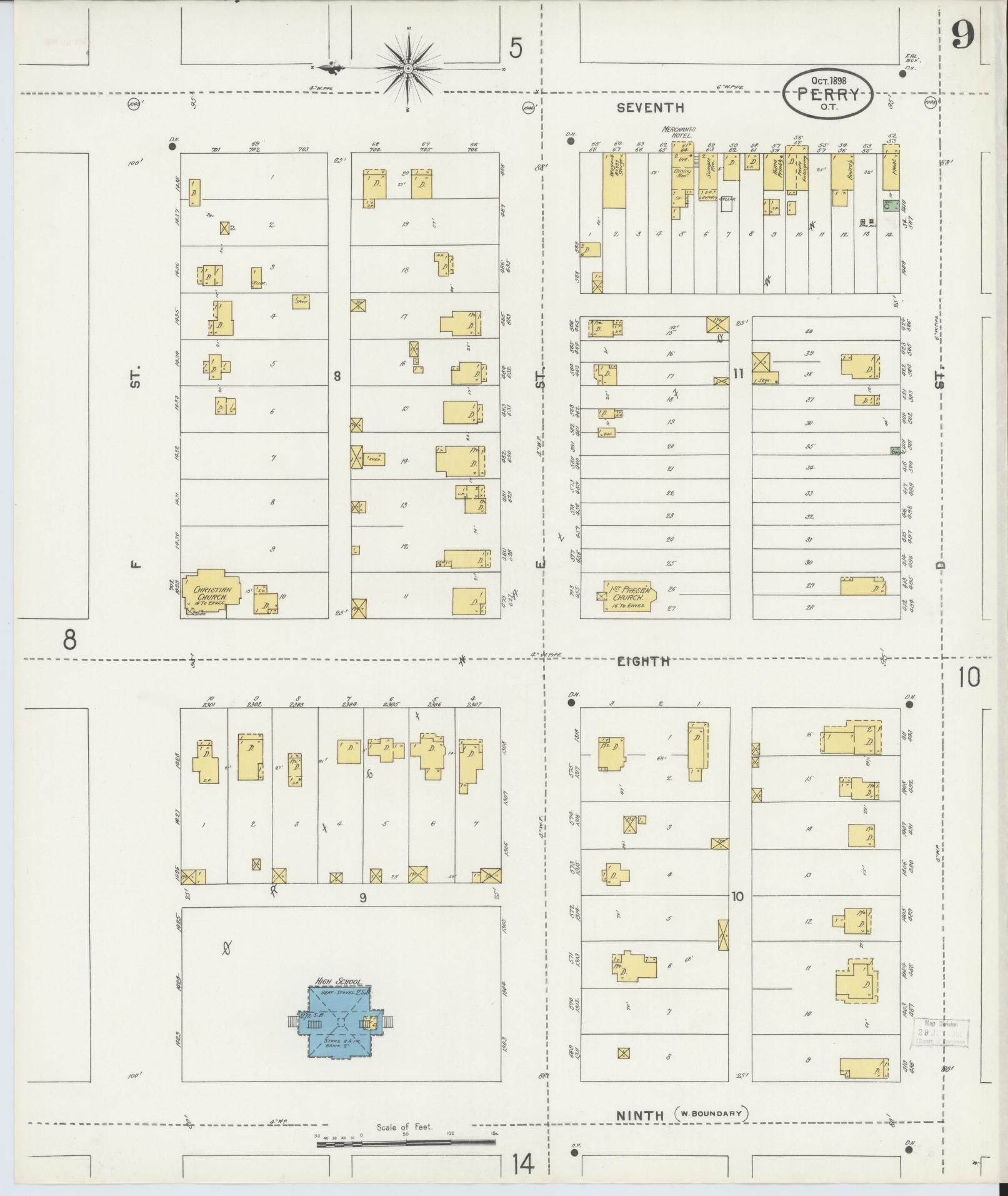 Sanborn Fire Insurance Map from Perry, Noble County, Oklahoma (1898), Sheet #0009 - Complete Map Set gallery image, historic Sanborn map, vintage wall art, Oklahoma Oklahoma