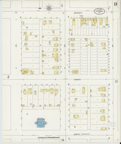 Sanborn Fire Insurance Map from Perry, Noble County, Oklahoma (1898), Sheet #0009 - Complete Map Set gallery image, historic Sanborn map, vintage wall art, Oklahoma Oklahoma