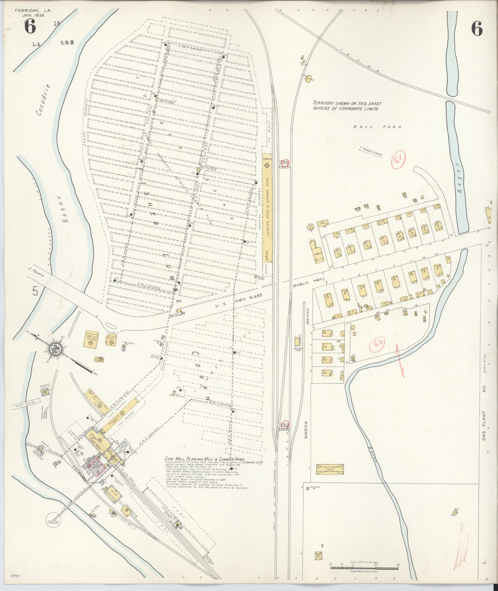 Sanborn Fire Insurance Map from Ferriday, Concordia Parish, Louisiana (1938), Sheet #0006 - Complete Map Set gallery image, historic Sanborn map, vintage wall art, Louisiana Louisiana