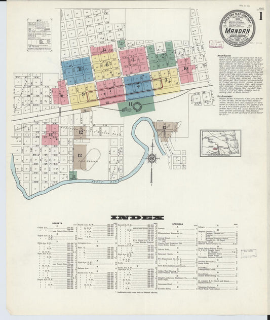Sanborn Fire Insurance Map from Mandan, Morton County, North Dakota (1913), Sheet #0001 - Historic Sanborn Fire Insurance Map Print, vintage old map wall art, antique decor, genealogy gift, North Dakota North Dakota map