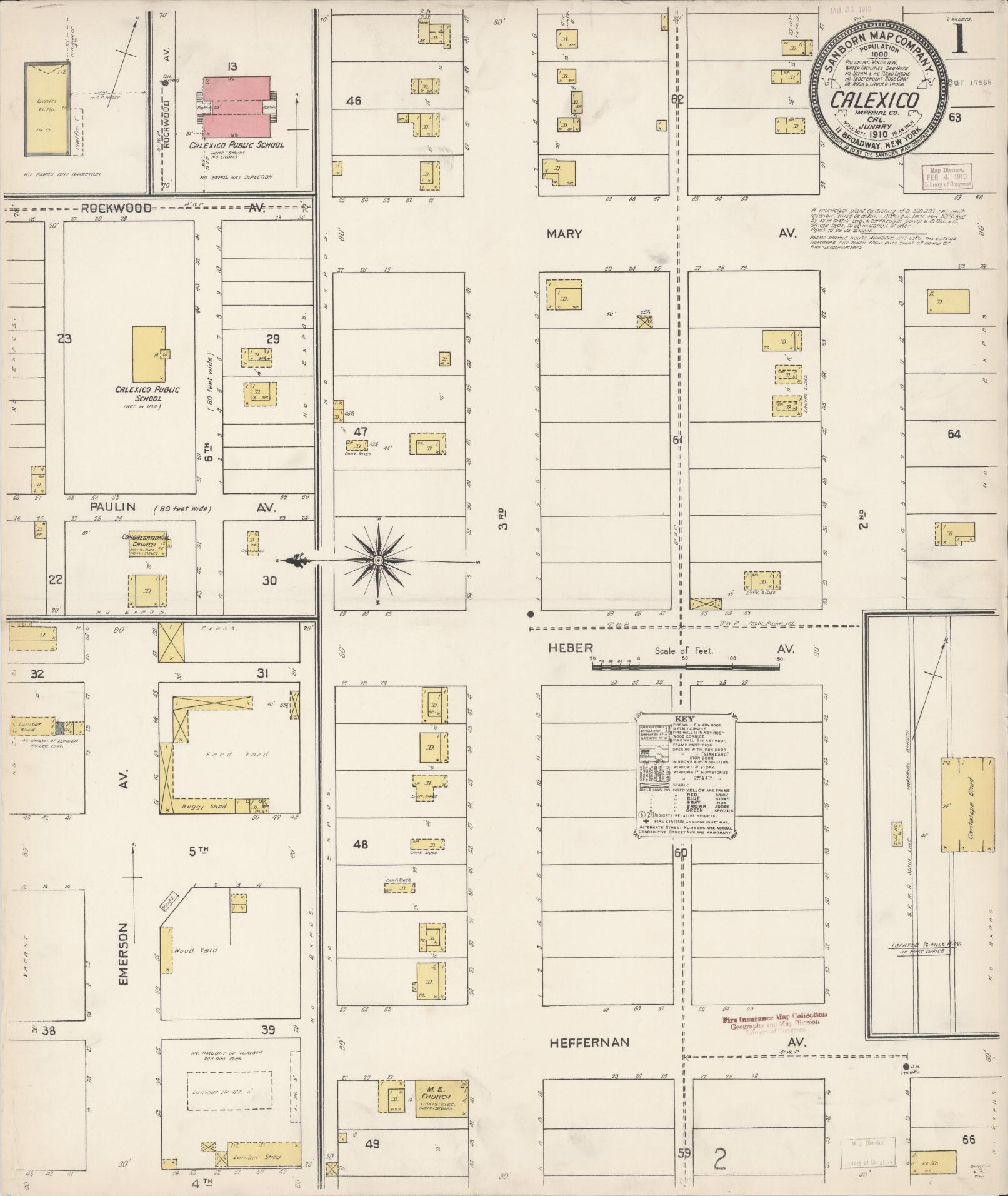 Sanborn Fire Insurance Map from Calexico, Imperial County, California (1910), Sheet #0001 - Complete Map Set gallery image, historic Sanborn map, vintage wall art, California California