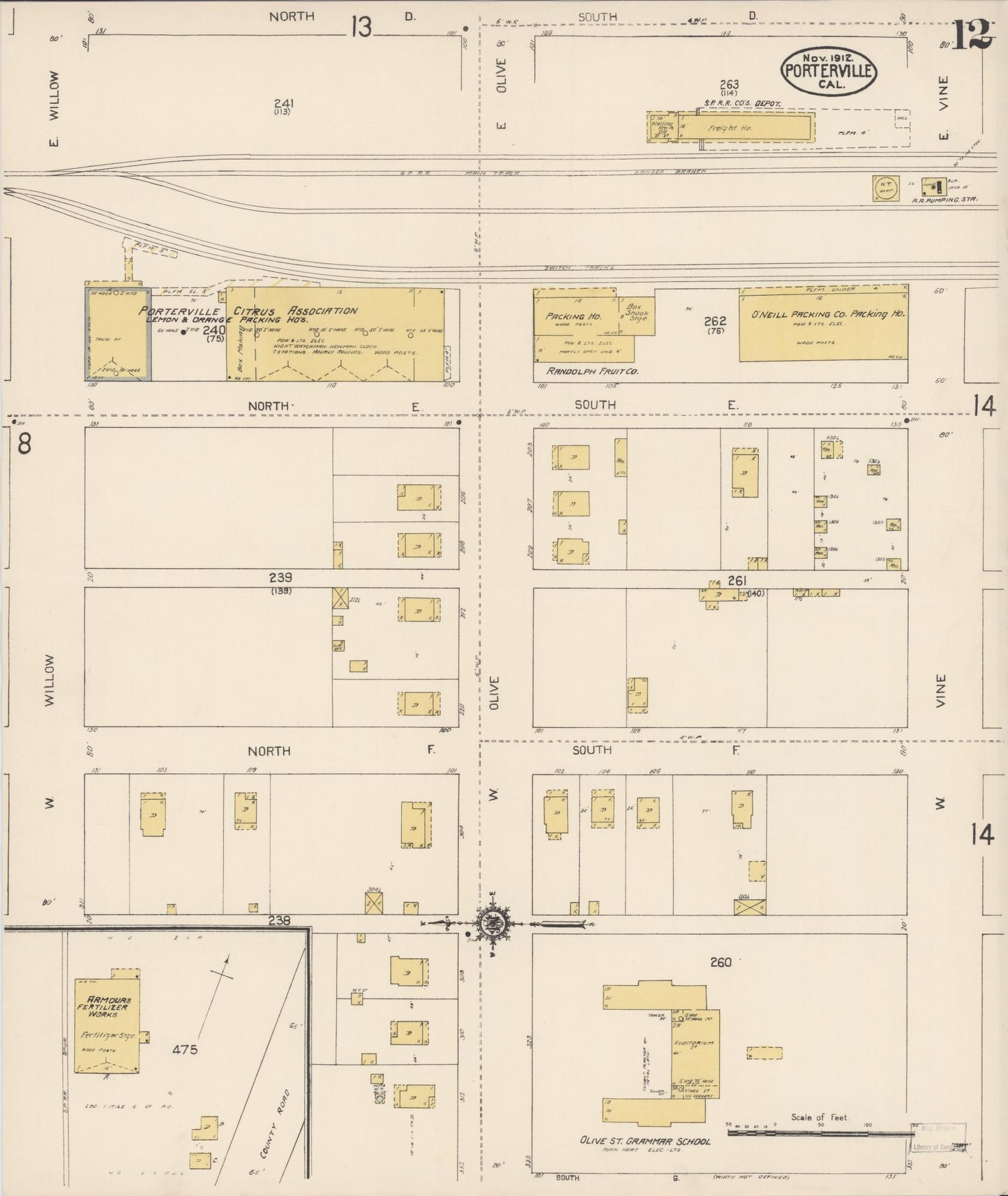 Sanborn Fire Insurance Map from Porterville, Tulare County, California (1912), Sheet #0012 - Complete Map Set gallery image, historic Sanborn map, vintage wall art, California California