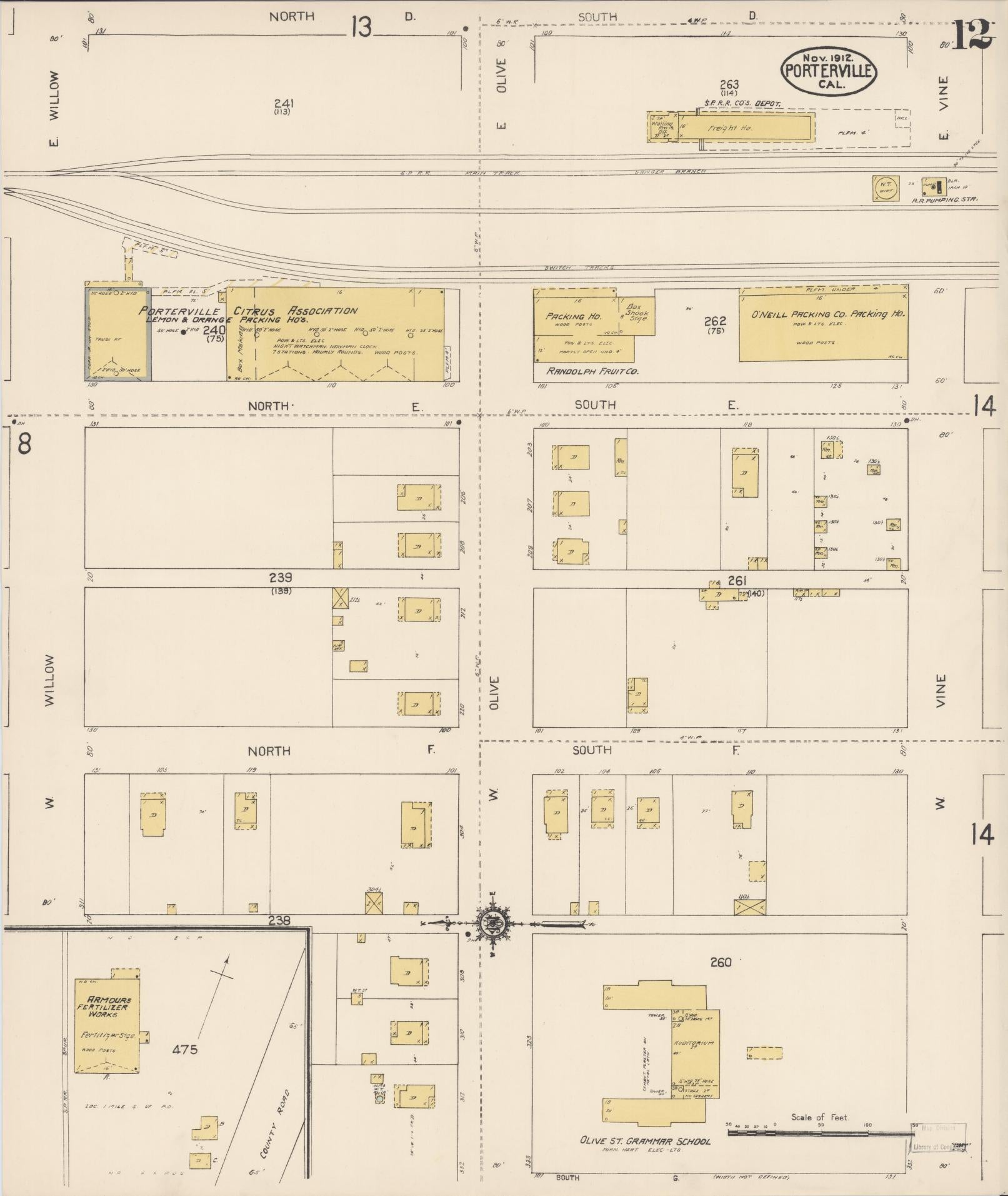 Sanborn Fire Insurance Map from Porterville, Tulare County, California (1912), Sheet #0012 - Complete Map Set gallery image, historic Sanborn map, vintage wall art, California California