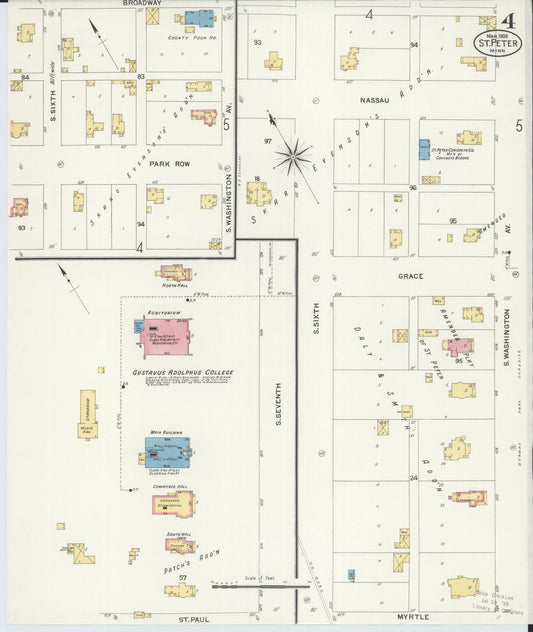 Sanborn Fire Insurance Map from Saint Peter, Nicollet County, Minnesota (1908), Sheet #0004 - Historic Sanborn Fire Insurance Map Print, vintage old map wall art, antique decor, genealogy gift, Minnesota Minnesota map