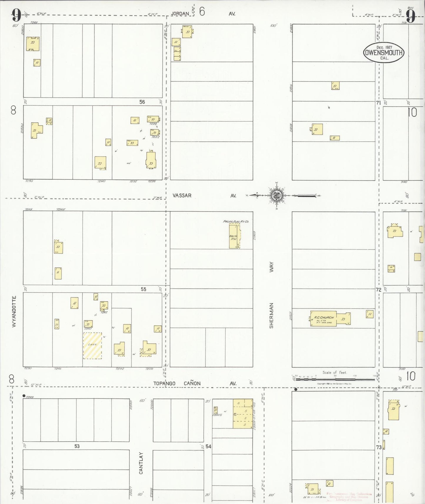 Sanborn Fire Insurance Map from Owensmouth, Los Angeles County, California (1927), Sheet #0009 - Complete Map Set gallery image, historic Sanborn map, vintage wall art, California California