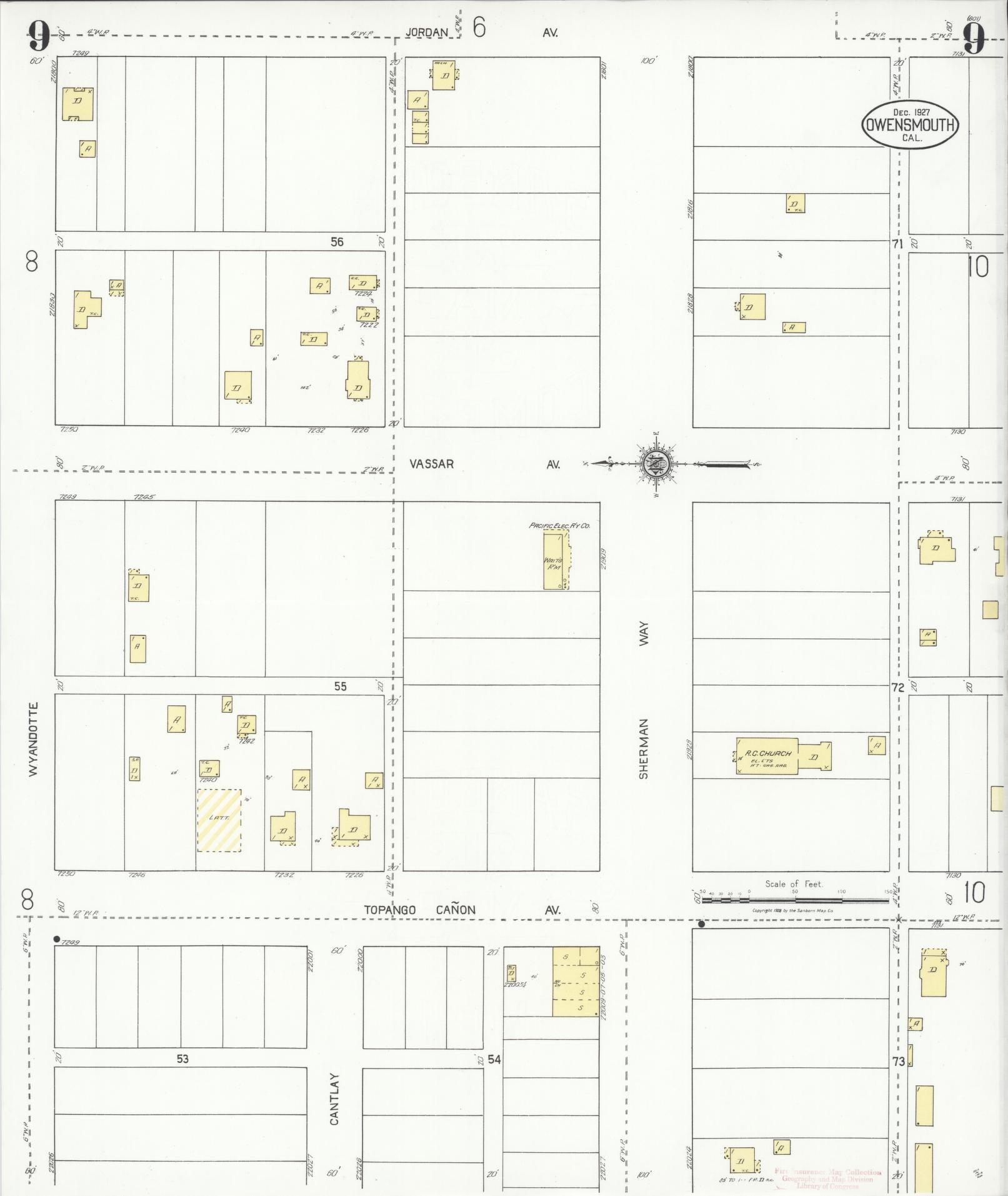 Sanborn Fire Insurance Map from Owensmouth, Los Angeles County, California (1927), Sheet #0009 - Complete Map Set gallery image, historic Sanborn map, vintage wall art, California California