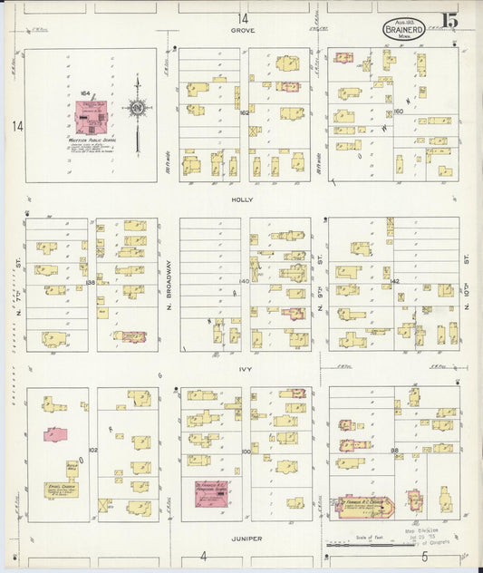Sanborn Fire Insurance Map from Brainerd, Crow Wing County, Minnesota (1913), Sheet #0015 - Historic Sanborn Fire Insurance Map Print, vintage old map wall art, antique decor, genealogy gift, Minnesota Minnesota map
