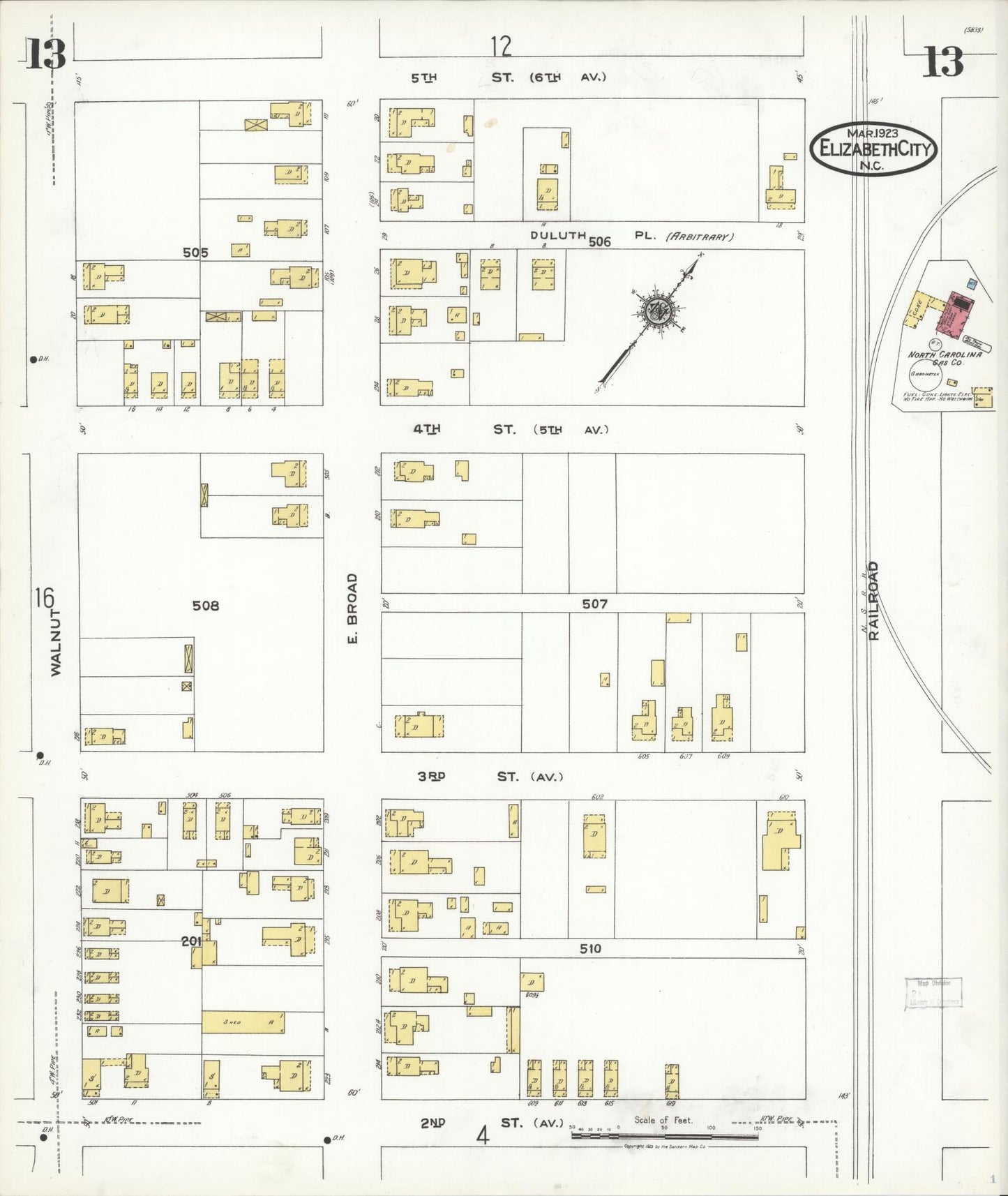 Sanborn Fire Insurance Map from Elizabeth City, Pasquotank County, North Carolina (1923), Sheet #0013 - Complete Map Set gallery image, historic Sanborn map, vintage wall art, North Carolina North Carolina