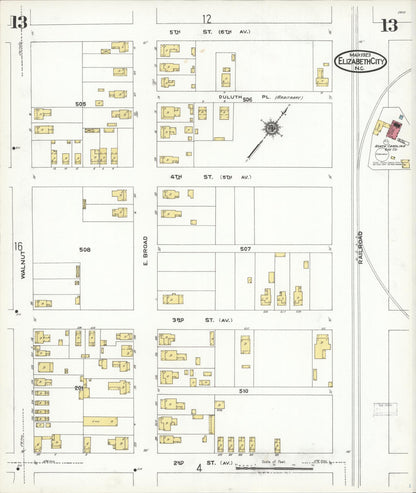 Sanborn Fire Insurance Map from Elizabeth City, Pasquotank County, North Carolina (1923), Sheet #0013 - Complete Map Set gallery image, historic Sanborn map, vintage wall art, North Carolina North Carolina