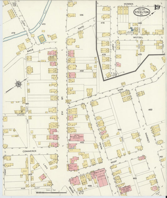 Sanborn Fire Insurance Map from Steelton, Dauphin County, Pennsylvania (1915), Sheet #0019 - Historic Sanborn Fire Insurance Map Print, vintage old map wall art, antique decor, genealogy gift, Pennsylvania Pennsylvania map