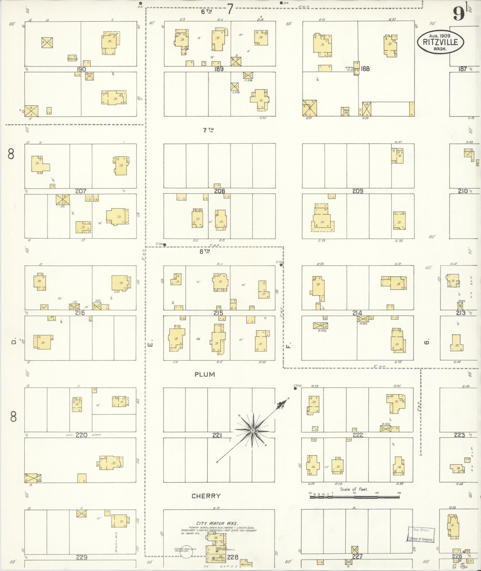 Sanborn Fire Insurance Map from Ritzville, Adams County, Washington (1909), Sheet #0009 - Complete Map Set gallery image, historic Sanborn map, vintage wall art, Washington Washington