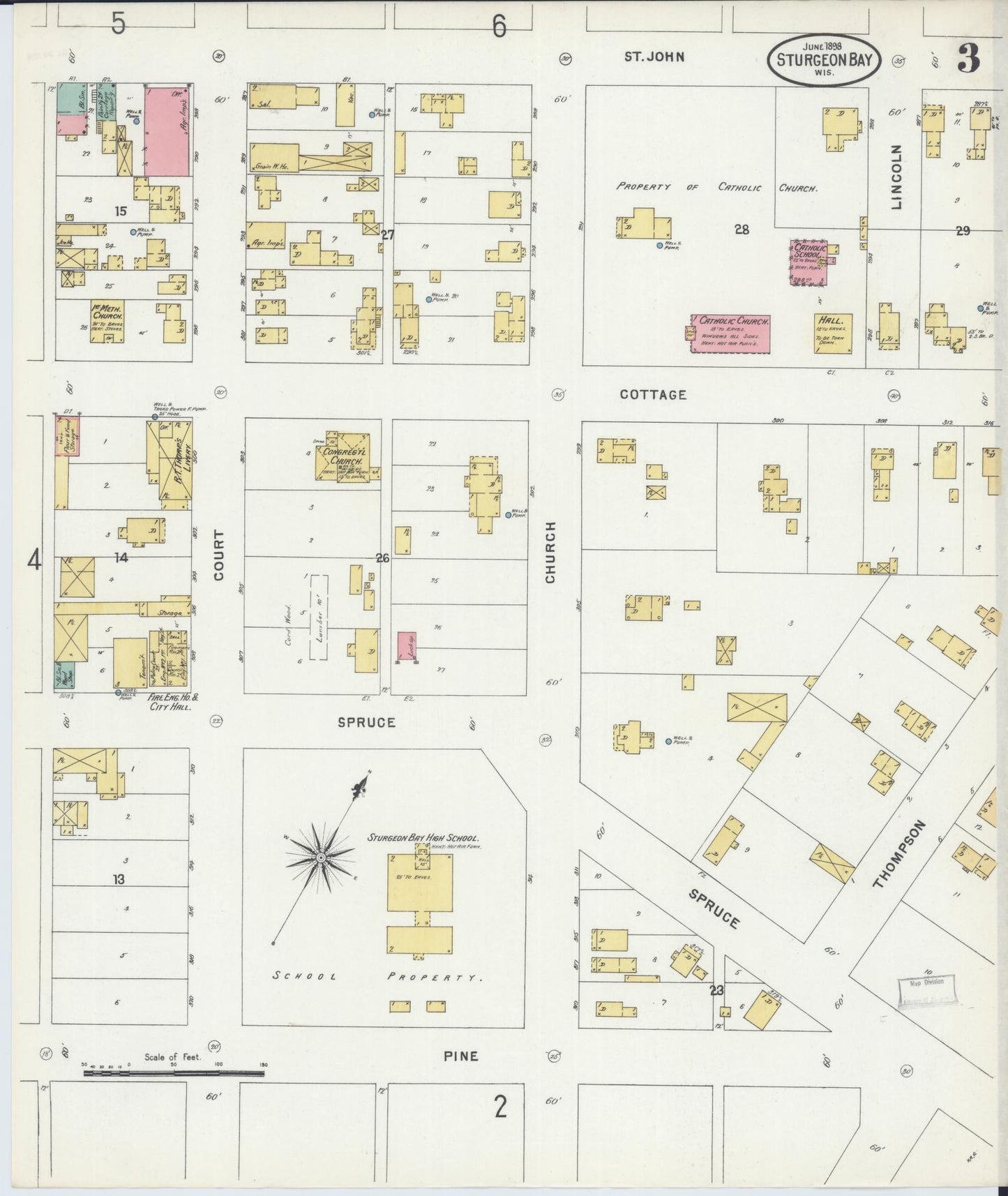 Sanborn Fire Insurance Map from Sturgeon Bay, Door County, Wisconsin (1898), Sheet #0003 - Complete Map Set gallery image, historic Sanborn map, vintage wall art, Wisconsin Wisconsin
