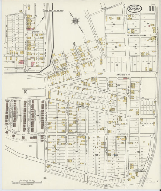 Sanborn Fire Insurance Map from Donora, Washington County, Pennsylvania (1921), Sheet #0011 - Historic Sanborn Fire Insurance Map Print, vintage old map wall art, antique decor, genealogy gift, Pennsylvania Pennsylvania map